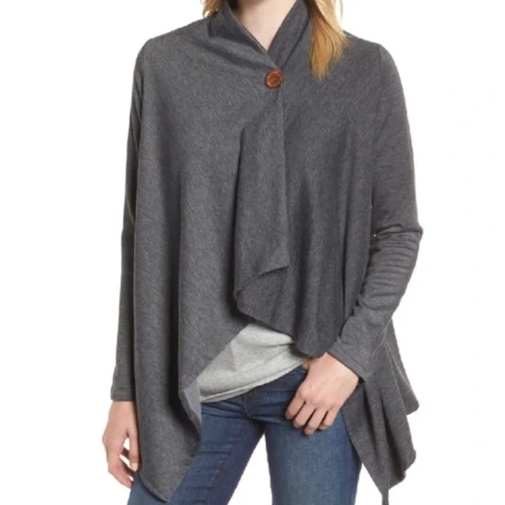 Bobeau Charcoal Gray Women's Poncho with Button Accent Size Small